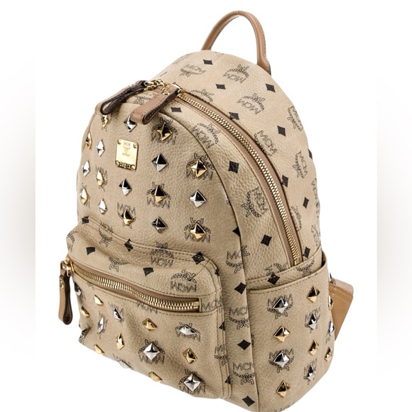 MCM Tan Backpack with Gold and Silver Studs - Picture 2 of 6